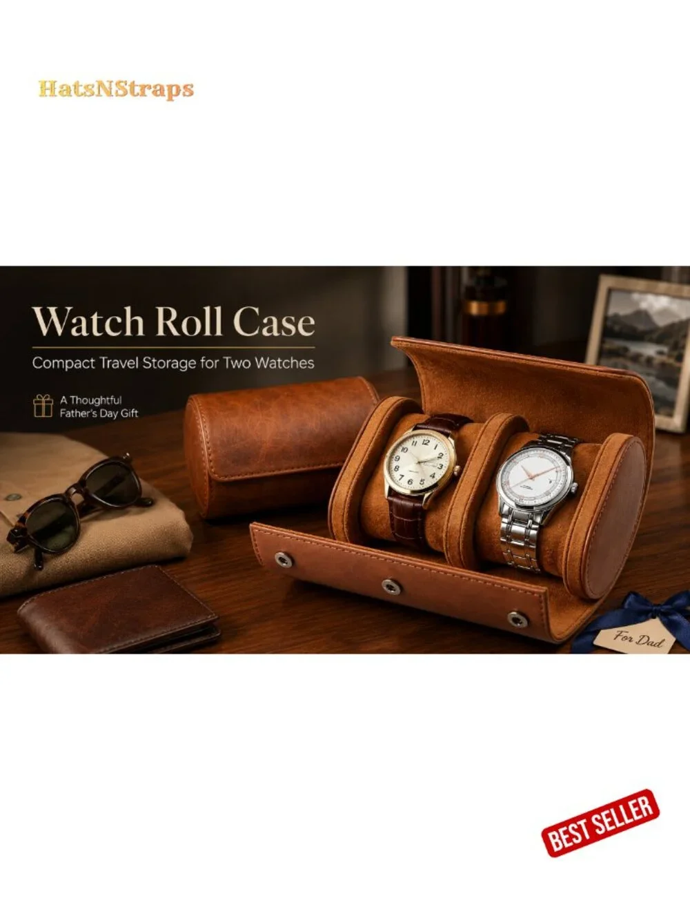 Watch Travel Case 2-Slot Roll with Removable Pillows & Soft Lining